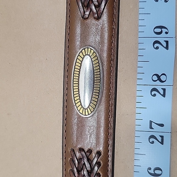 Saddlebred Tan Belt NEW with Tags, Size 36, Braided with Silver/Gold Medallions - Picture 7 of 8